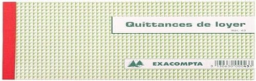 Exacompta - Réf. 43AE - 1 Manifold QUITTANCES DE LOYER - 50 feuillets numérotés et autocopiants - triplicatas (1 original + 2 copies) - format 125 x 21 mm - certifié FSC - fabriqué en France