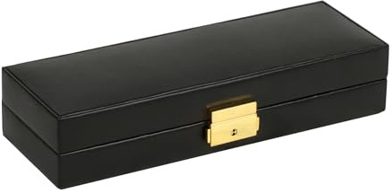 WOLF Heritage Safe Deposit, Black - Seven Jewelry Compartments, One Ring Roll & One Watch Compartment - Includes Lock & Key