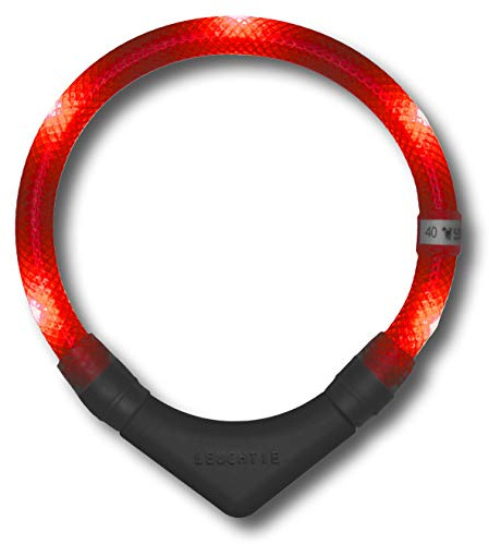 LEUCHTIE® Plus Leuchthalsband Hund batteriebetrieben, wasserdichtes LED Halsband, Hundehalsband Leuchtend mit 100 h Leuchtdauer, enorm hell, rot Größe 50