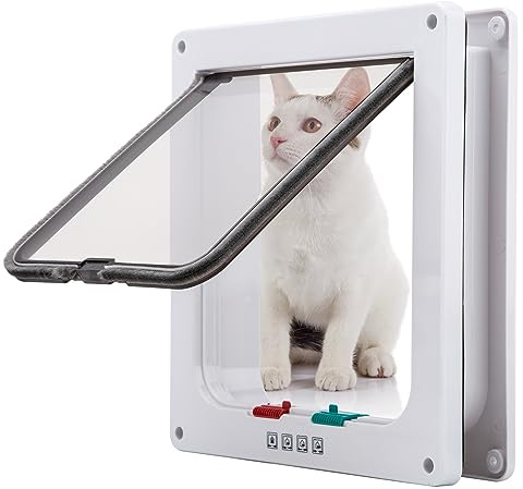 TKOOFN - Puerta basculante para gatos y perros, entrada y salida controlable, fabricada en material plástico ABS
