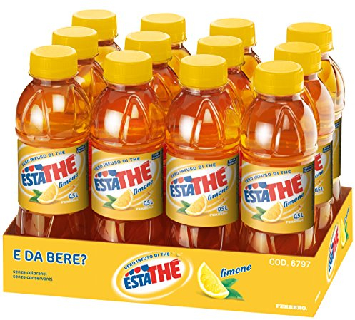 Estathé Limone - The Freddo con Vero Infuso di Foglie di The e Succo di Limone, Bevanda Analcolica Senza Glutine, 12 Bottiglie da 400 ml