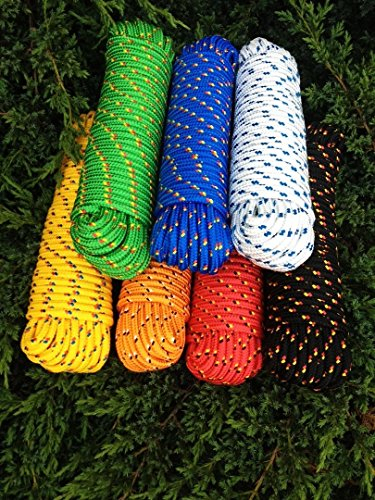 Machermann Rope 4mm - 16mm,Expanderseil,Seile,Bänder,Seil,Schnur,Leine,Planenseil,Kunststoffseil, Tauziehen,Schleppseil,Schleppleine,Vielzweckseil,Bootsseil,Bootstau (Schwarz mit rot/gelb, 8 mm)