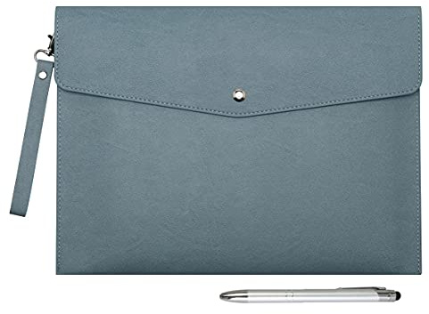 Wonderpool A4 Faux Leather Envelope Documents Multifunction Folders Stationery Bag -Portfolio File for Paper Letter Stationery Organizer and Tablet Case PC Sleeve (Light Blue)
