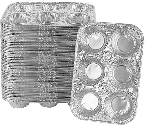 PLASTICPRO Aluminum Foil Muffin Pans Reusable and Disposable, Holds 6 Cupcakes/Muffin & Pie foil Pan Pack of 50
