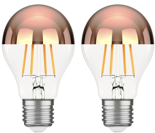 ledscom.de 2 Stück E27 LED Leuchtmittel, A60, warmweiß (2600 K), 7,5 W, 839lm, Kopfspiegel (roségold)