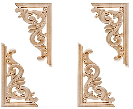 Gotetiso Holzornamente 4 Stück Holz Ecke Onlay Holz Geschnitzt Corner Holz Ornament Holz Geschnitzte Ecke Onlay Applique Unlackiert Applique Rahmen Geschnitzte Ecke Onlay Möbel Appliques