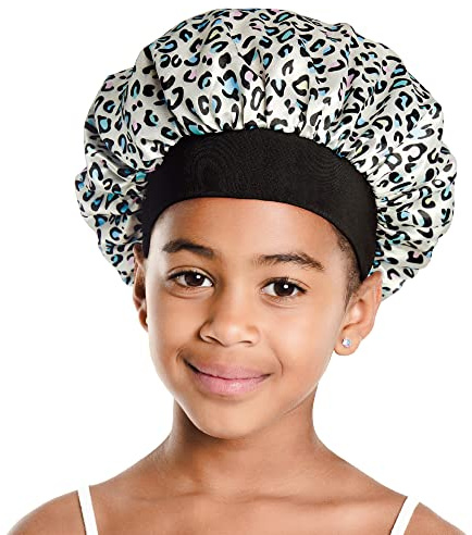 Red by Kiss Kids Satin Bonnet Sleep Cap Reversible Hair Bonnet for Boys and Girls Sleeping Night Silk Sleep Cap (Leopard)