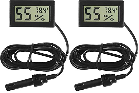 AITIAO 2Pcs TPM-10 Digital Mini Hygrometer Thermometer Gauge with Probe LCD Display Fahrenheit Indoor Temperature Humidity Meter for Incubator Reptile Plant Terrarium Humidor Guitar Case Greenhouse