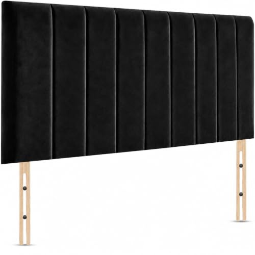 Elixir Furniture Portland Divan Headboard – 4ft Small Double | 20-Inch Tall Upholstered Headboard | Plush Velvet in Black | Elegant Padded Design (Black, 4ft Small Double Height-20inch)