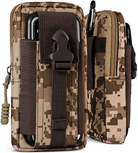 ONEFLOW Survival Case für CAT S61 Handy Gürteltasche aus Nylon mit Karabiner, Taktische EDC Tasche mit Gürtel Halterung, Etui Handyhülle Outdoor Handytasche, Camo Braun