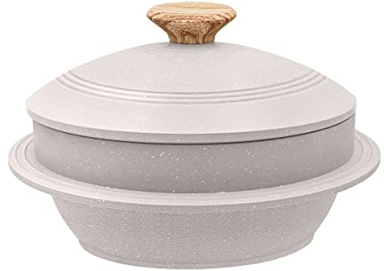Bobikuke Koreanische Steinschale mit Deckel, 20 cm Dolsot Bibimbap Schale für Hot Pot Suppe, 2,3 L - Weiß