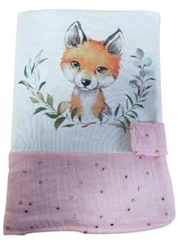 Protege carnet de santé, thème RENARD et double gaze ROSE pois doré, idée cadeau naissance,liste de naissance, fabrication française