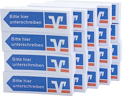 Litfax VR Haftnotizen Bitte hier unterschreiben mit Volksbank Raiffeisenbank Klebestreifen - 100 Blatt Sticky Notes je Block - Post It Haftstreifen (VR Bank - Blau - Pfeil Links, 20er Blöcke)