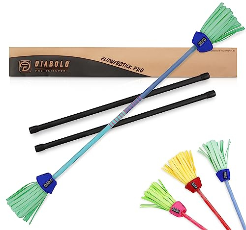 Diabolo Freizeitsport Flowerstick Pro Bâton de fleur professionnel en fibre de verre avec 2 baguettes manuelles réactif aux UV peint à la main