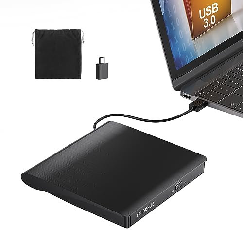 ORIGBELIE Externes DVD Laufwerk, USB 3.0 Externer DVD Brenner +/-RW CD ROM Externe Optische Laufwerke Tragbarer Externes CD Laufwerk für Laptop Desktop PC Apple Mac Windows 11/10/8/7/XP Linux OS