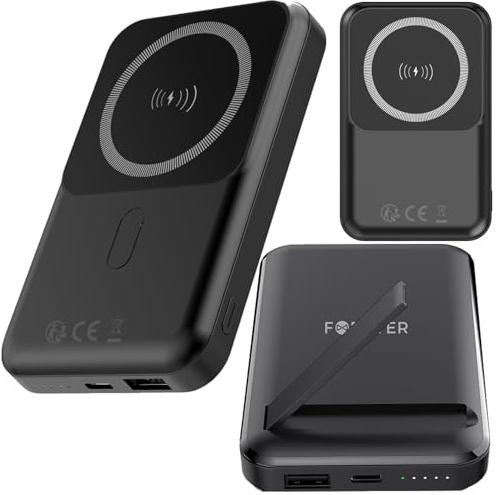 FOREVER Power Bank inalámbrico MATB-100 PD QC 22.5W 10000 mAh Carga por inducción, Carga rápida y Segura del teléfono, PD Power Delivery, QC Quick Charge, USB, USB-C