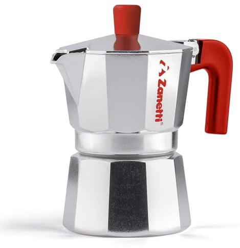 Zanetti, Mama Red Edition, cafetera Moka de aluminio, cafetera de 6 tazas, moka expreso con sistema antigoteo, junta de silicona, mango ergonómico, color rojo