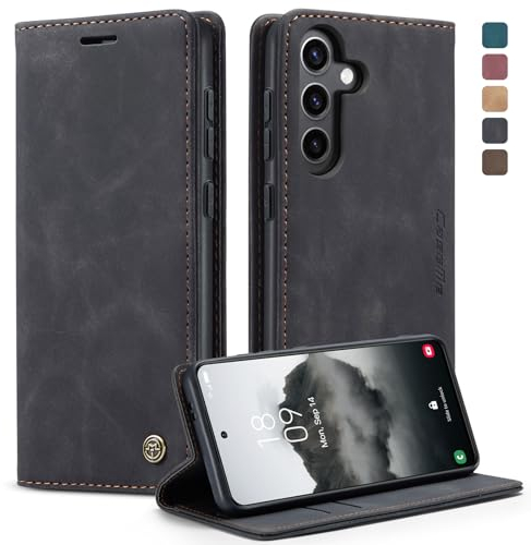 KZB Handyhülle für Samsung Galaxy S24 5G Hülle Premium Lederhülle Klappbar Flip Case Tasche Magnet Kartenfach Standfunktion Klapphülle Schutzhülle für Samsung Galaxy S24 6,2'' - Schwarz