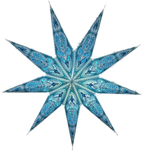 YEPSIO Lantern Lampshade Paper Star Light Shades Large 60cm Hanging Decorations for Christmas Wedding Home Decoration Birthday Party Foldable 9 Pointed Star (Glitter Turquoise)