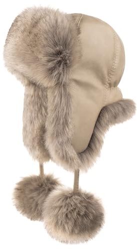 Futrzane Cappello Aviatore - Colbacco in Pelle con Pelliccia Sintetica da Donna (M, Sabbia - Beige Siberian)