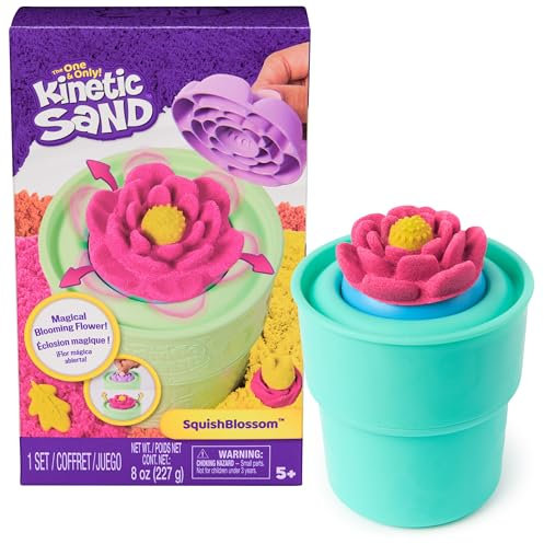 Kinetic Sand Squish Blumen Set - Spielset mit 227 g original magischem Sand in Gelb und Pink, Blumentopf und Förmchen, kreativer Indoor-Spielspaß für Kinder ab 5 Jahren