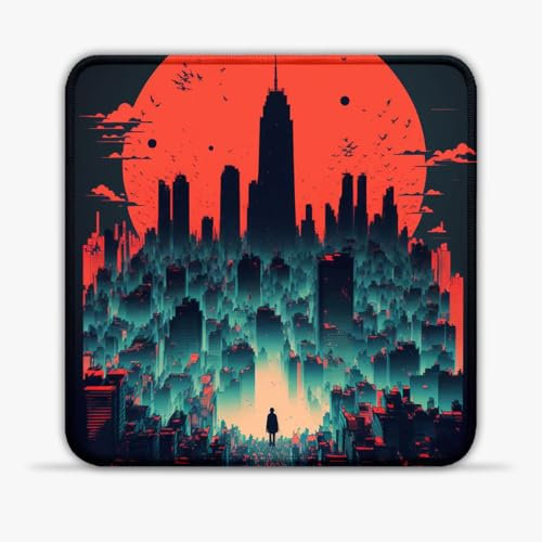 LJSPTU Gaming Mouse Pad Neo Tokyo City Portable 30x30cm Heat-Resistant Stitched Edges Non-Slip Base 360° Smooth Tracking for Esports, Compact for Travel Gaming Setup