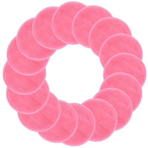 SUNLAND Almohadillas desmaquillantes reutilizables para cara, ojos y labios, paquete de 16 guantes de limpieza facial de microfibra, lavables con bolsa de lavandería y bolsa de viaje, almohadillas de