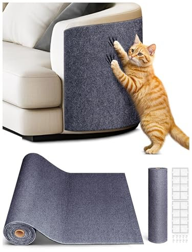 Minyii 2PCS 39.4x15.8 Cat Scratch Mat, Trimmable Self-Adhesive Carpet, DIY Climb Cat Scratcher for Furniture Couch or Wall Protector, Covering Cat Scratching Post Replacement Pads (Dark Gray)
