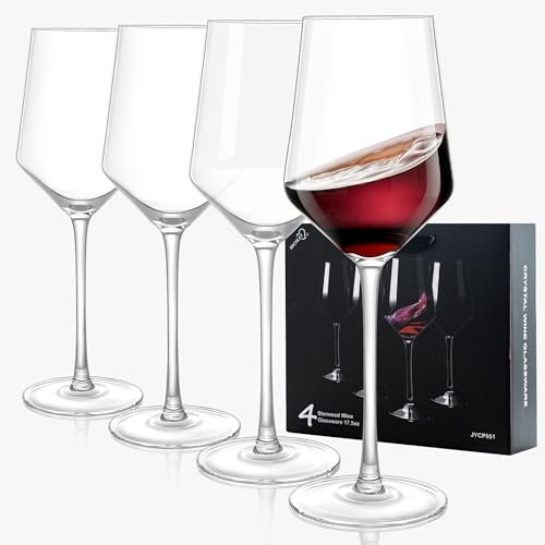 COOKY.D Juego de 4 copas de vino tinto de cristal de color burdeos con caja de regalo para bodas, aniversarios, picnic, 520 ml