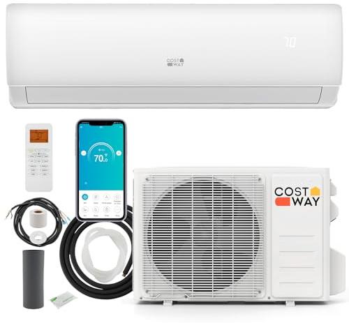 COSTWAY 11500 BTU Mini Split Air Conditioner, 208/230V 17 SEER2 Wifi Enabled Inverter Air Conditioner & Heater Pump System Cools Up to 750 Sq. Ft, Compatible with Alexa, w/Installation Kit