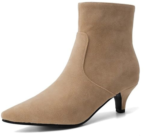 Wtharosa Botines De Moda Mujer Tacón Grueso Punta Fina para Reunión De Negocios Y Fiesta De Cóctel Cuero PU Forro Cálido De Felpa,Almond,47 EU