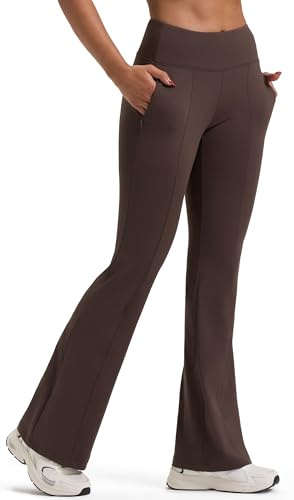 PERSIT Women's Flared Bootcut Yoga Trousers with Pockets 30 Brown S
