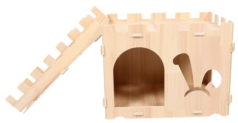 UKCOCO Kaninslott: Habitat för smådjur - Trägömställe för husdjur - Inomhusgömställe - Kaninhus Slott för kaniner, marsvin, hamstrar, gnagare, möss