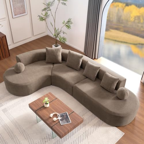 MUZHIXIANG Boneless Cloud Sofa L-form Modulär Hörnsoffa Utan Montering Behaglig Loungesoffa För Vardagsrum (Brun + Chenille + 5 Sittplatser + Skum)