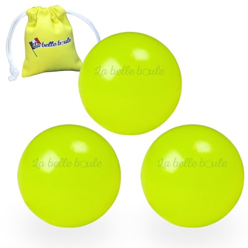 La hermosa bole | 3 cerditos fluorescentes de resina de alta visibilidad para petanca + bolsa – Bola de petanca y cerdito luminoso, accesorio petanca interior o exterior (Yellow)