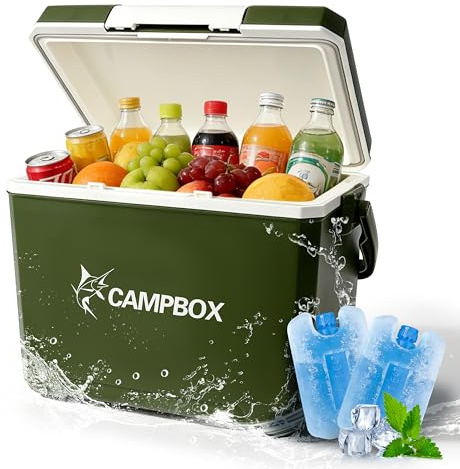 JONRRYIN Kühlbox, Passiv-Kühlbox 24 Liter Bis zu 12 Std. Kühlung, Mobile Cooler Box mit 2 Kühlakkus, Tragbare Thermobox Isolierbox Eisbox für Camping Picknick Garten Festivals