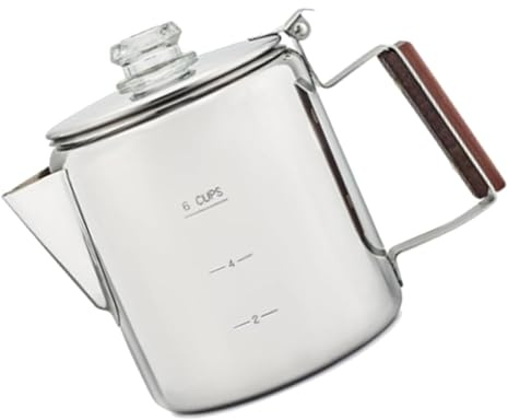 Sxhlseller Olla Percoladora de café para Estufa con Boquilla en V y de Madera, Estufa Múltiple Compatible con Camping Picnic, Acero Inoxidable, Plateado (6 Tazas 900-1500ML)