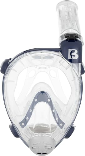 CRESSI desde 1946 - Prince Full Face Mask - Máscara Integral Seca Snorkel, Visión de 180°, CO2 Seguro, Silicona 100%, Antivaho, Tubo Lateral, Correas Ajustables, Transparente/Azul Marino, M/L, Adultos