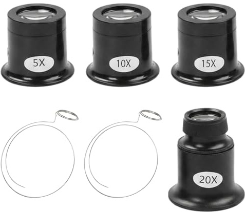 Lupa relojero 5 x 10 x 15 x 20 x kit de lupas de joyero monocular con soporte de alambre para reparación de reloj y joyas