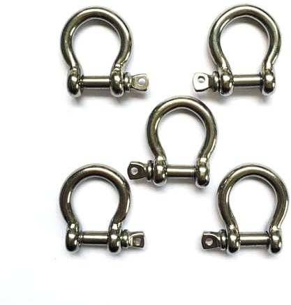 3/16(5mm) Screw Pin Anchor Shackle Stainless Steel Bow Shackle Load Clamp for Chains Wire Rope Lifting Paracord Outdoor Camping Survival Rope Bracelets-5 Pieces