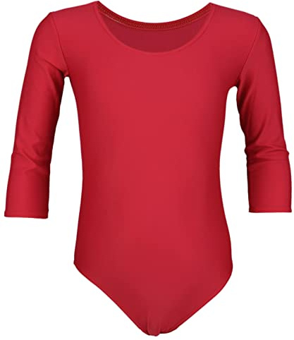 Aquarti Body da Danza con Maniche a 3/4 per Bambina, Rosso, 116