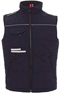 PAYPER Azua 2.0 Gilet da Lavoro Unisex Uomo Donna Poliestere Retro Sagomato Tasche Esterne Chiusura Zip Porta Smartphone Bande Reflex Interno Imbottitura Taglie Forti (Blu Navy, 4XL)
