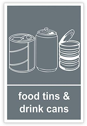 Pack of 2 Food tin & Drink Cans Recycling Bin Sticker-Self Adhesive Bin Labels (or) Decals(A6-150 x 100 mm) Sara Prints V1068