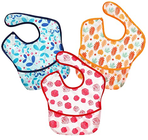 PandaEar 3er Superleichtes Baby Lätzchen Fütterungs Wasserdicht, EVA Kleinkind Fütterlätzchen mit Auffangschale Waschbar, Unisex Babylätzchen Flecköl- und Geruchsresistent 5-36 Monate| Mädchen