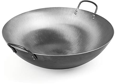 Wok Big Heavy Canton Style Hand Hammered Carbon Steel Wok (Round Bottom),50CM