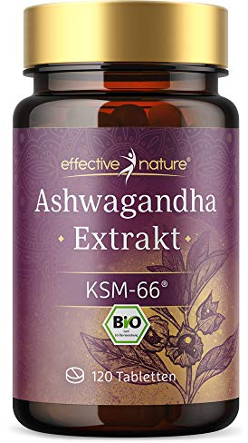 Bio Ashwagandha Extrakt - Premiumrohstoff KSM-66-120 Tabletten - Mit 600 mg Ashwagandha Bio - Davon 5% Withanolide - Reicht für 60 Tage