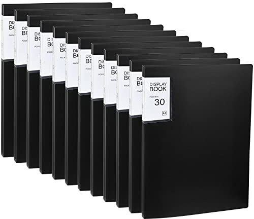Outus 12 Pcs Art Portfolio Binder 9x12 Inch 30 Pockets Art Portfolio Folder with Clear Plastic Sleeves Presentation Book with Sheet Protectors for A4 Artwork, Flexible Cover (Black)