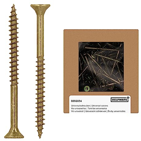 HELPMATE - Tornillos universales de cabeza avellanada de 4,5 x 60 mm, color amarillo pasivado, paquete de 125 tornillos para madera con accionamiento en T e rosca parcial, tornillos de aglomerado para