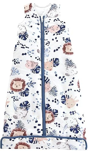 Chilsuessy Baby året runt-sovsäck, 2,5 tog sovsäck för småbarn, ärmlös vinter babysovsäck med justerbar längd, naturlig bomull, zebralejon, 110 cm/babyhöjd 100–120 cm
