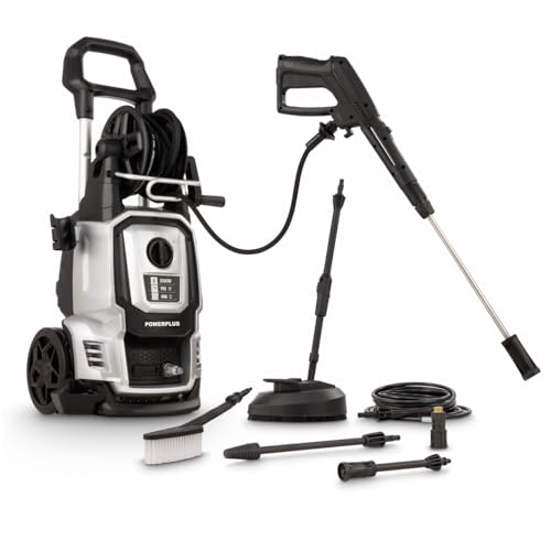Powerplus Lavadora eléctrica de Alta presión POWXG90426 - [5620] Limpiador de Exterior, función de Arranque/Parada, presión máxima de 195 Bar y Temperatura de 50 °C, Manguera de 8 m y Accesorios